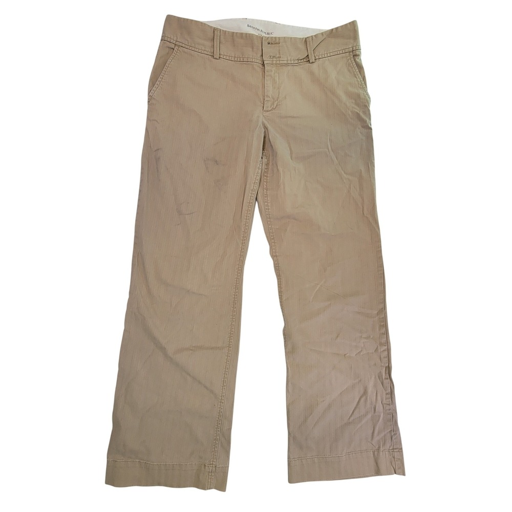 Banana Republic Women's Khaki Herringbone Wide Leg Crop Pants Size 12